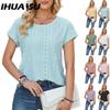 Blusas y camisas informales de manga corta con cuello en O y estampado de Color sólido a la moda para mujer