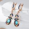 Blue Natural Zircon Flower Long Drop Earrings For Women  Rose Gold And Black Plating Vintage Party Daily Jewelry