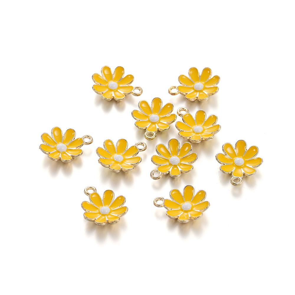 10Pcs Colorful Alloy Drop Oil Daisies Charm Flower Plant Pendant for DIY Bracelet Necklace Earrings Jewelry Making Accessories