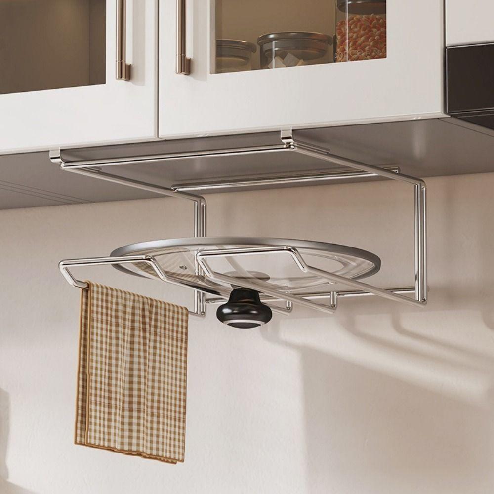 Wall Mounted Under Cabinet Storage Rack No-Drill Pot Lid Storage Rack for Kitchen