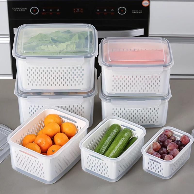Refrigerator Storage Box Fridge Organizer Fresh Vegetable Fruit Boxes Drain Basket Storage Containers Pantry Kitchen Organizer