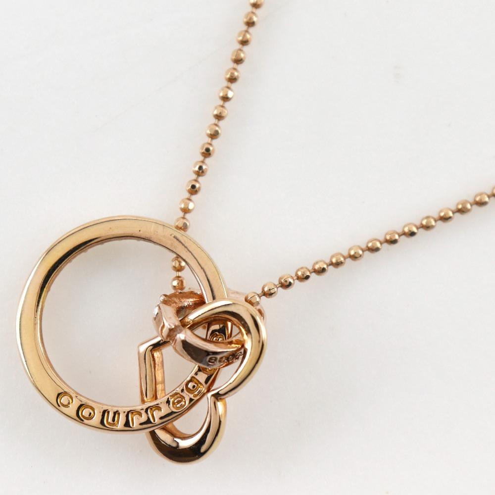 COURREGES Heart Necklace Pink Gold Plated Gold/Rhinestone Heart 7.4g Women Used