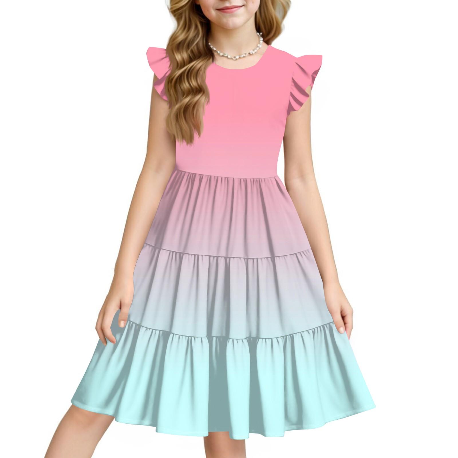 

Summer Children s Dress Girls Print Gradient Casual Cute Round Neck Princess Dress 150 рожевий