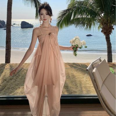 Sommer Neues Reines Verlangen Kleid Hose Meeresurlaub Hautton Netz Fee Trägerrock Mädchen