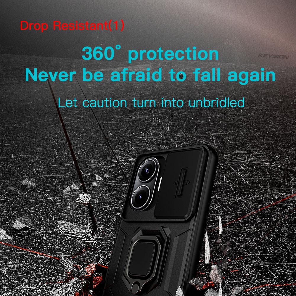 KEYSION Shockproof Armor Case for Xiaomi POCO F7 5G Slide Camera Lens Protection Ring Stand Phone Cover for Redmi Turbo 4 Pro
