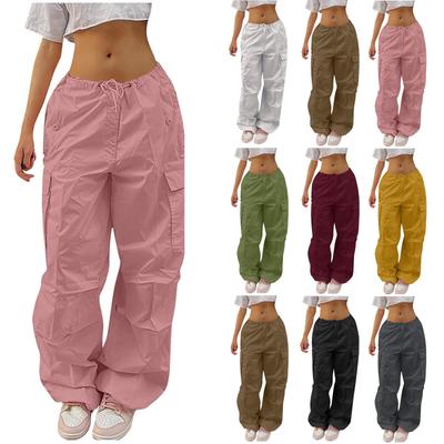 Women's Solid Color Cargo Pants Street Hip Hop Jogging Pants Tethered Casual Wide Leg Pants