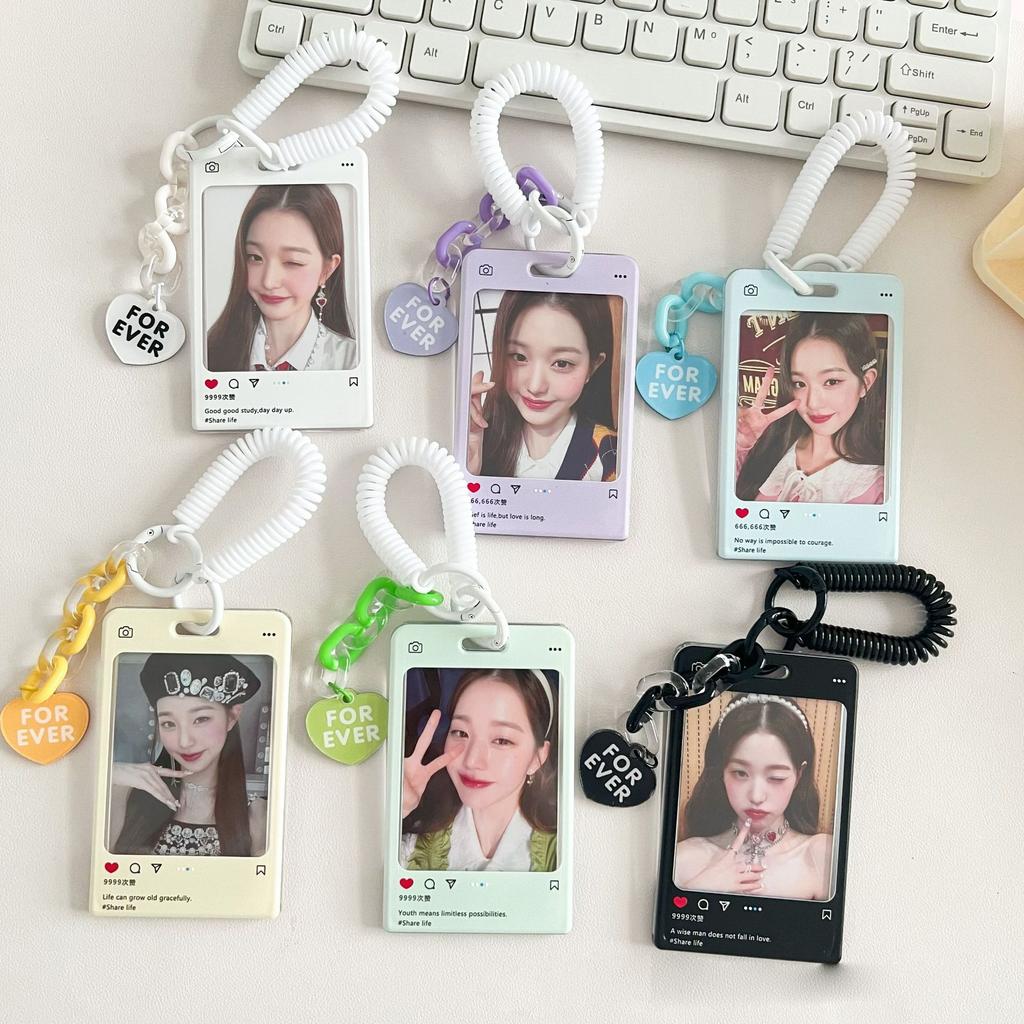 Cute Card Holder Keychain Photo Card Case Kpop Idol Postcard Protective Bag Bus Student ID Card Sleeves Pendant Kawaii Stationer