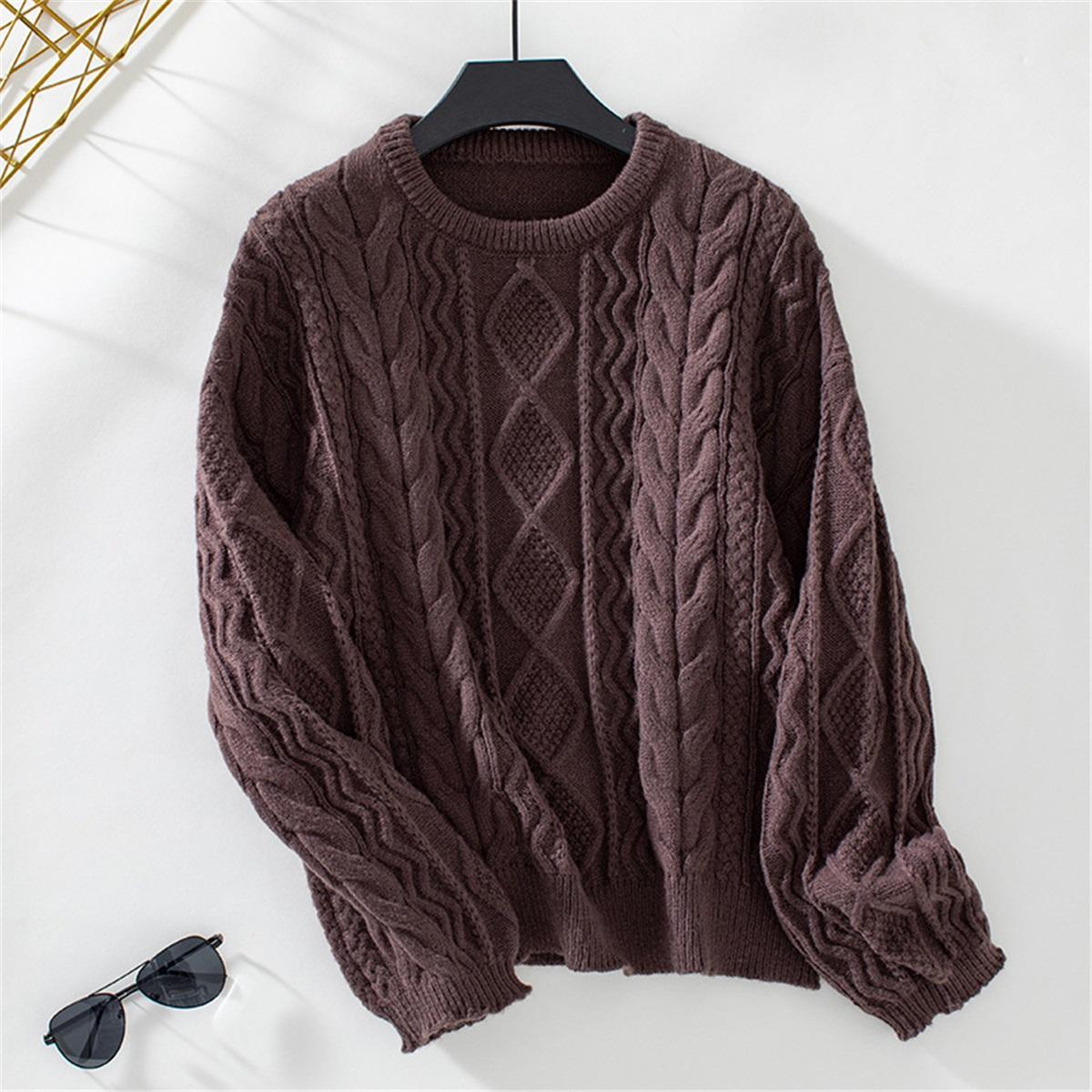 Solid Color Twist Knot Pullover Women s Sweater Autumn And Winter New Retro Loose Long-sleeved Sweater L 7097₽
