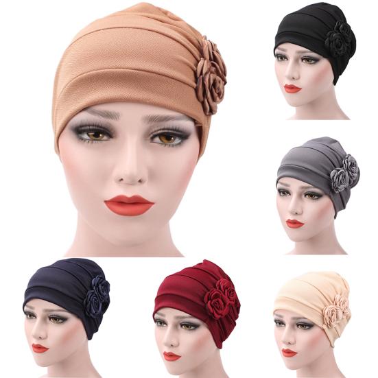 Women Rose Flowers Decor Beanie Cap Snood Hat Fashion Headwrap Headwear Gift