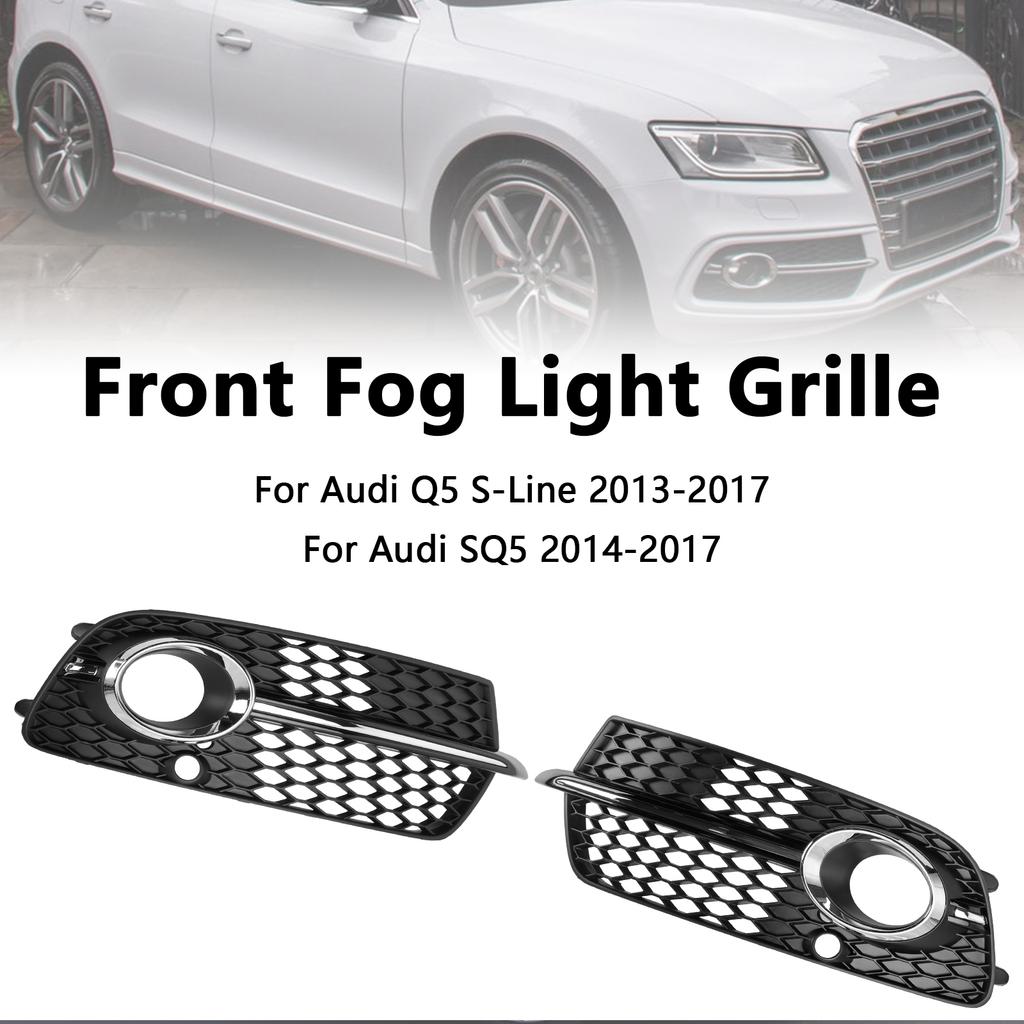 Front Bumper Fog Light Grille 8R0807682N 8R0807681S Fit Q5 S-Line SQ5 2013-2017 Black Chrome