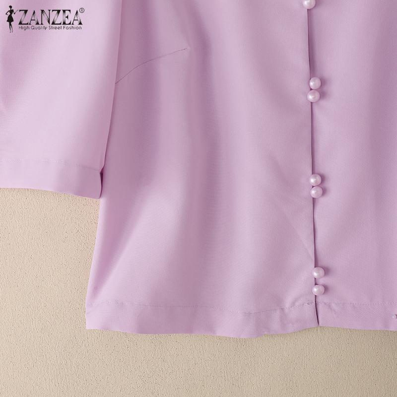 ZANZEA Women Casual Round Neck 3/4 Sleeve Summer Plain Blouse
