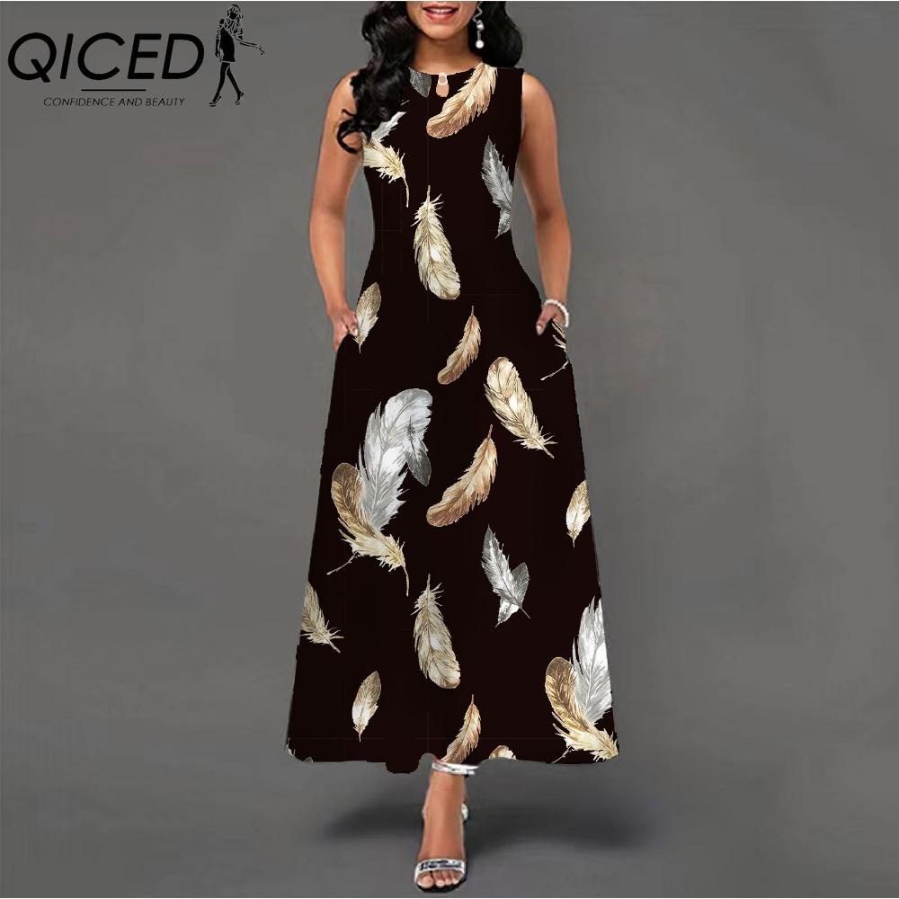 QICED 48 barev Nové dámské volné vintage květinové volánové šaty Befree šaty Velká letní párty Tílka Elegantní maxi šaty