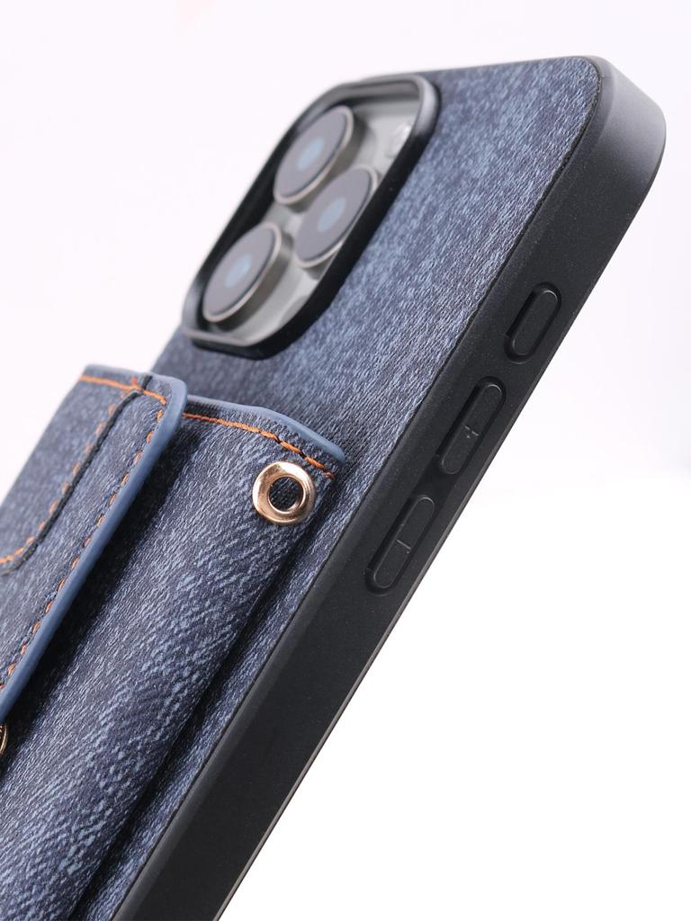 IPhone 17 Hülle: Kompatibel mit Apple 16 Pro Max, 15, 14 - Denim-Textur mit Armband-Kartenhalter