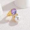 Purple Zirconium Open Ring, Korean Style Titanium Steel Fashion, Autumn/Winter Hand Jewelry