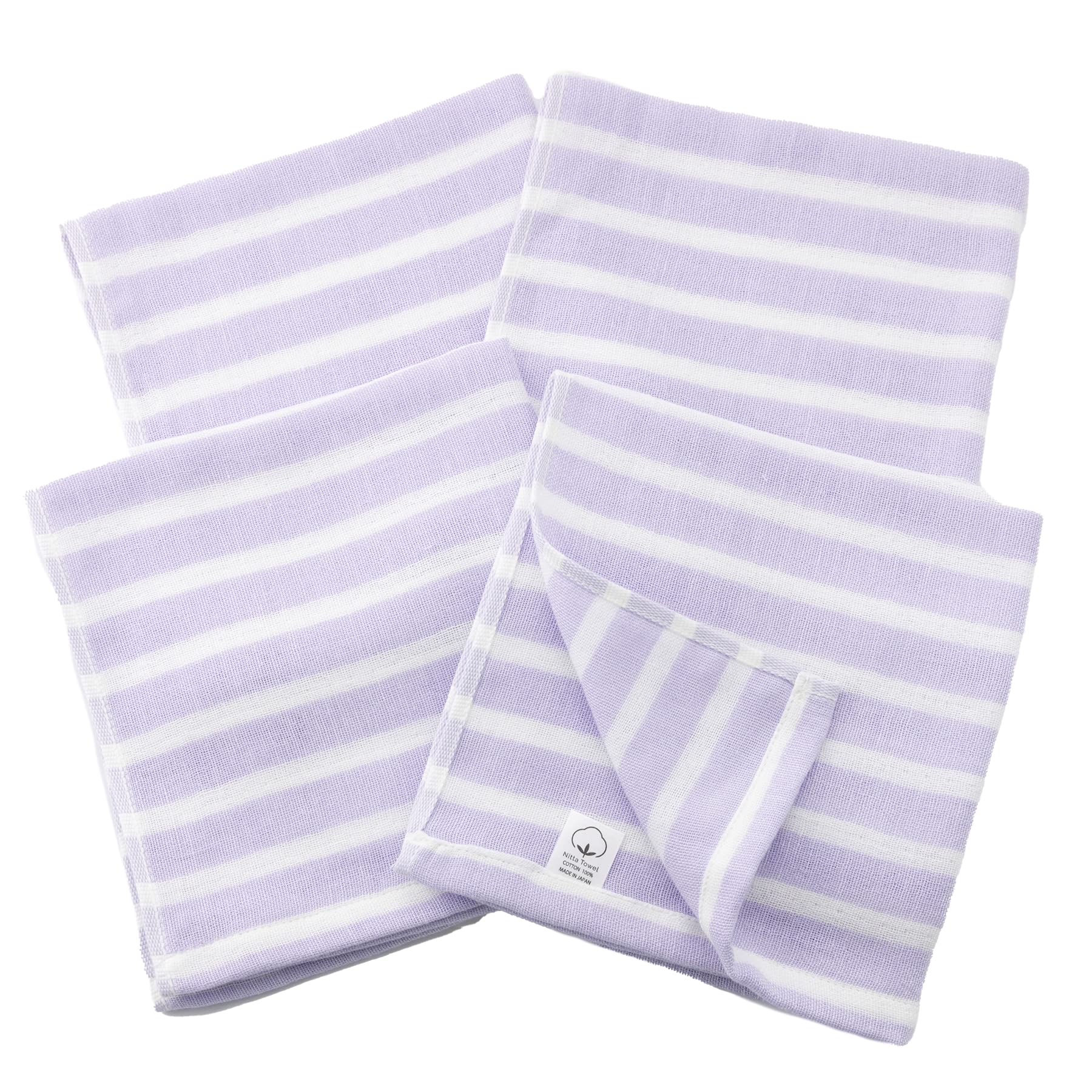 

Mukotowel Gauze Border Hand Senshu Made in Set of Lavender Double-Ply Towels, Towels, Thin, Japan, Quick-Drying, 4,