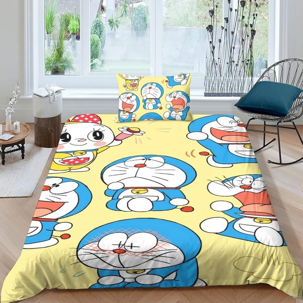 Utsøkt 3D Tegneserie Katt Bakgrunn D-Doraemon Trykk Sengetøy Sett Dynetrekk Dyne Seng Ungdom Barn Jenter Gutter Gave