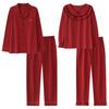 Red Zodiac Cotton Pajamas Set: Long Sleeve & Pants for Couples - Autumn/Winter Wedding & Home Wear