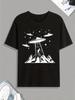 UFO Releasing Aliens Print Tee Shirt, Tee For Unisex, Casual Short Sleeve T-Shirt For Summer Spring Fall, Tops As GiftsUFO Releasing Aliens Print Tee 
