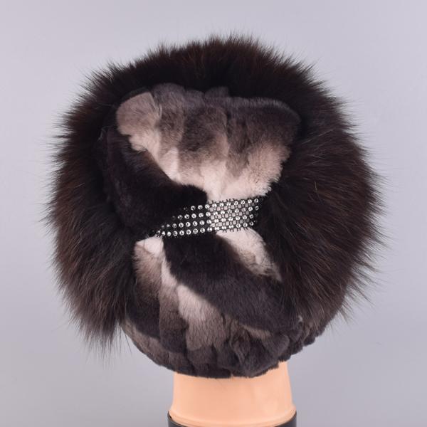 Natural Rabbit Fur Hat Winter Warm Hats for Women Thick Diamond Fashionable Stylish Girls Outdoor Hat Accessory White Snow Caps