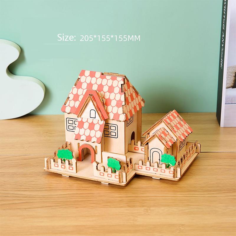 Laser Cutting DIY Houses Villas Building 3D Wooden Puzzle Toy Assembly Model Kits Desk Decoration for Children's Gift