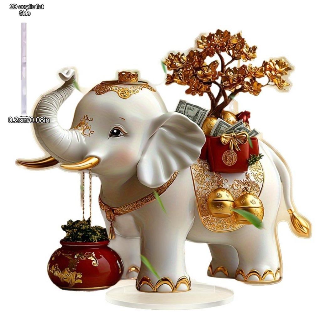 Golden Elephant Tabletop Ornamen Sign -Cartoon Style, Symbol of Auspiciousness and Wealth, Elephant Decorataion, Home Tabletop Decorations, Nurseries