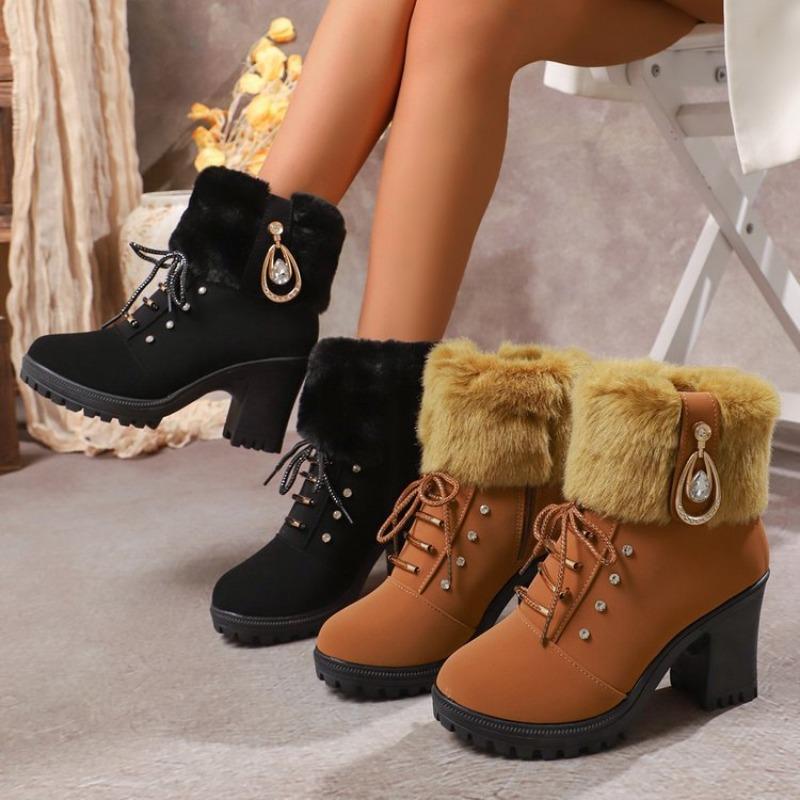 Large Size Flip High-heeled Snow Boots for Women, New Velvet and Thickened Snow Boots for Women In Autumn and Winter
