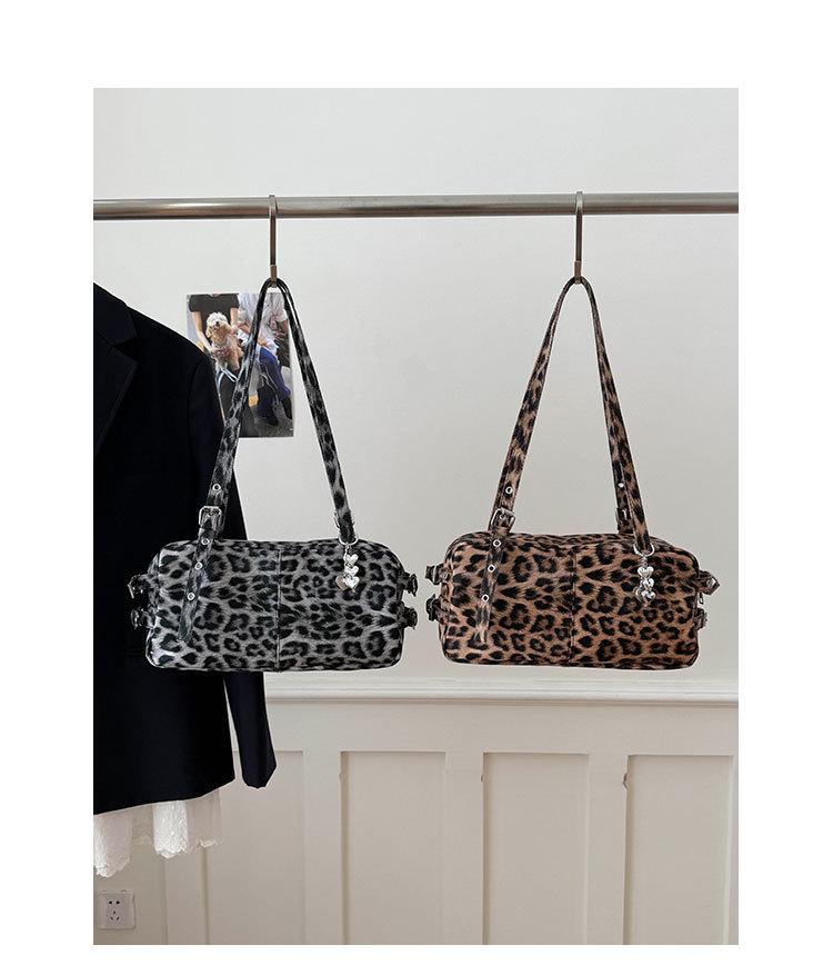 Leopard Print Retro Studded Bowling Bag - Women's 2025 Shoulder Handbag