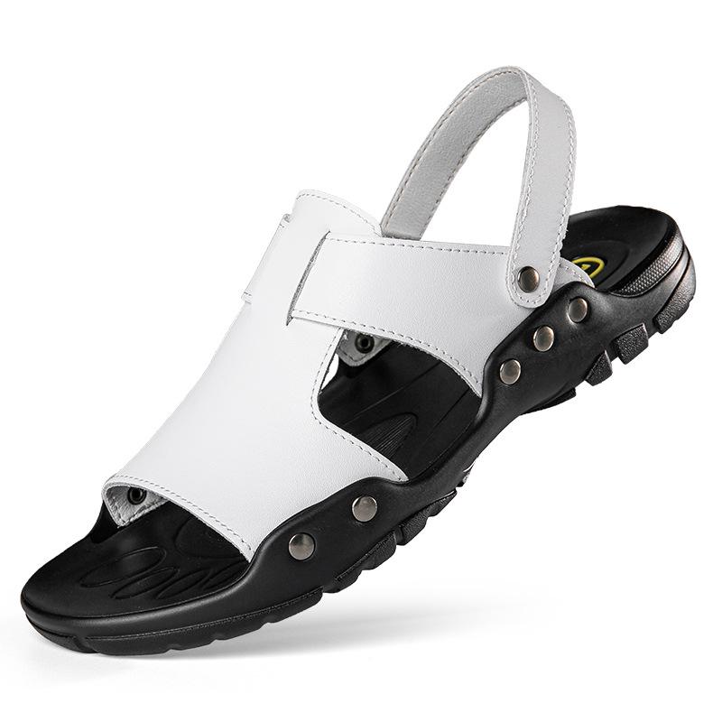 Men's Large Genuine Leather Non-Slip Beach Shoes & Two-Way Slippers (Sizes 50-52)