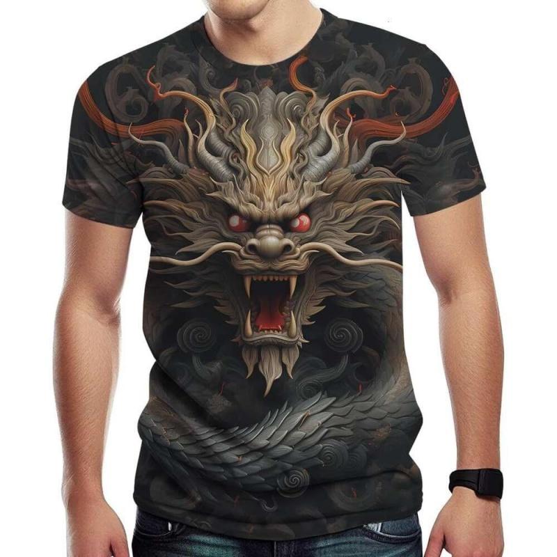 3D Print Chinese Loong T-Shirt For Men Women Retro Dragon Pattern T Shirts Summer