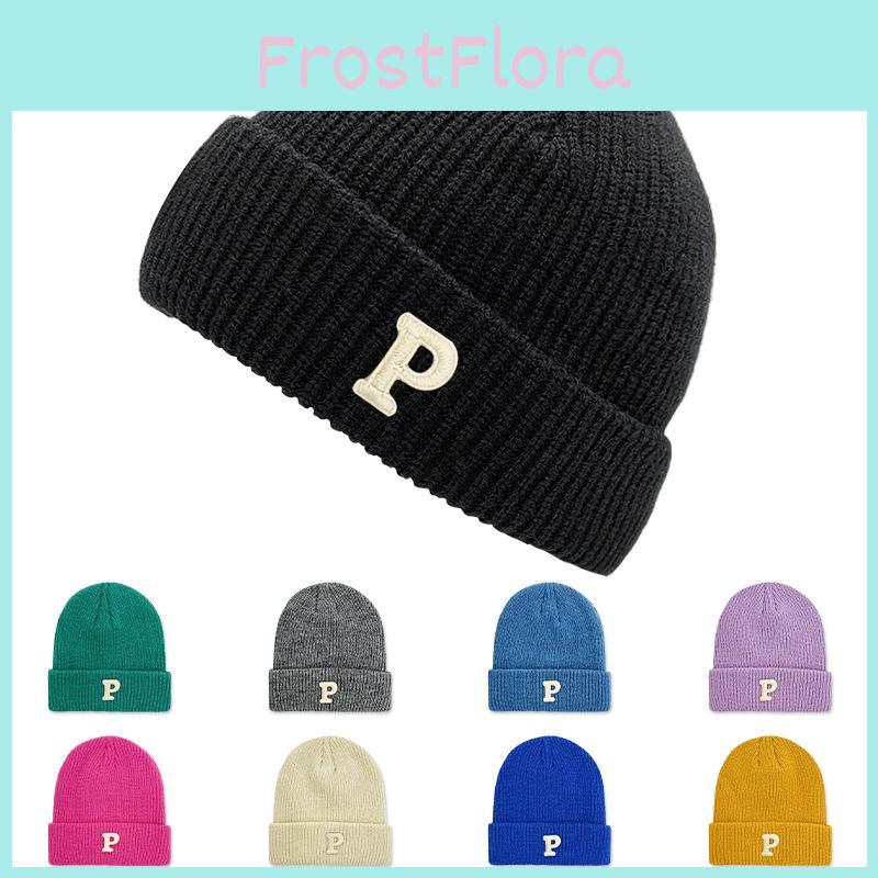 P Warm Letter Knitted Hat Solid Color Windproof Winter Cap Fashionable Gift