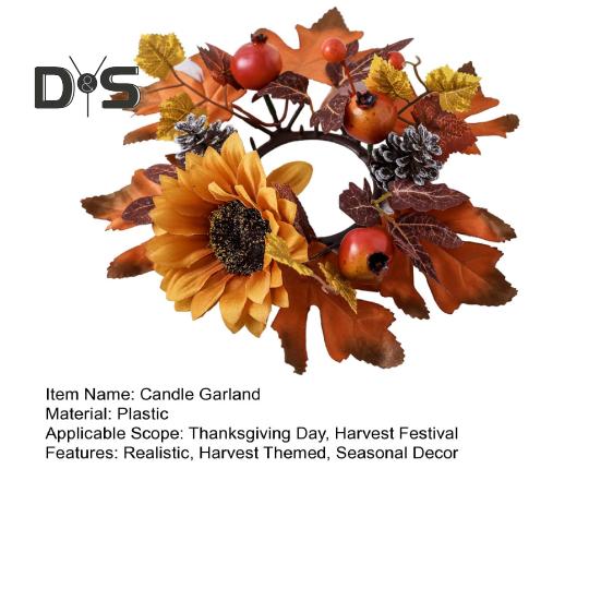 Høst Granateple Lyskrans Realistisk Simulert Lønneblad Lysgirlander med Solsikke Kongle Kunstig Lyskransring til Thanksgiving