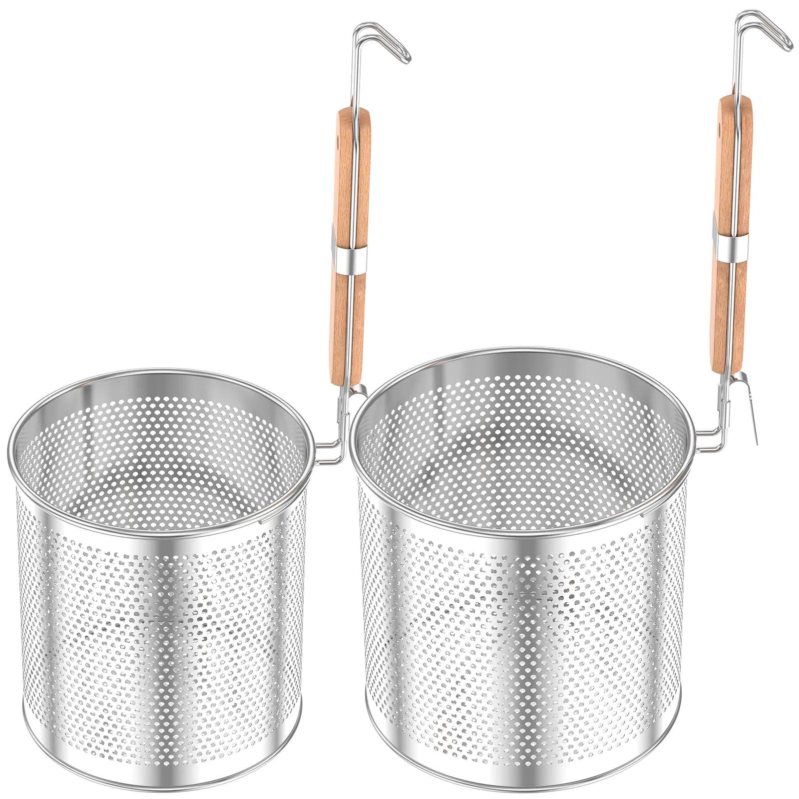 2Pcs Stainless Steel Mesh Strainer Basket Multifunctional Pasta Blanching Basket Vegetable Draining Basket Deep Frying Basket
