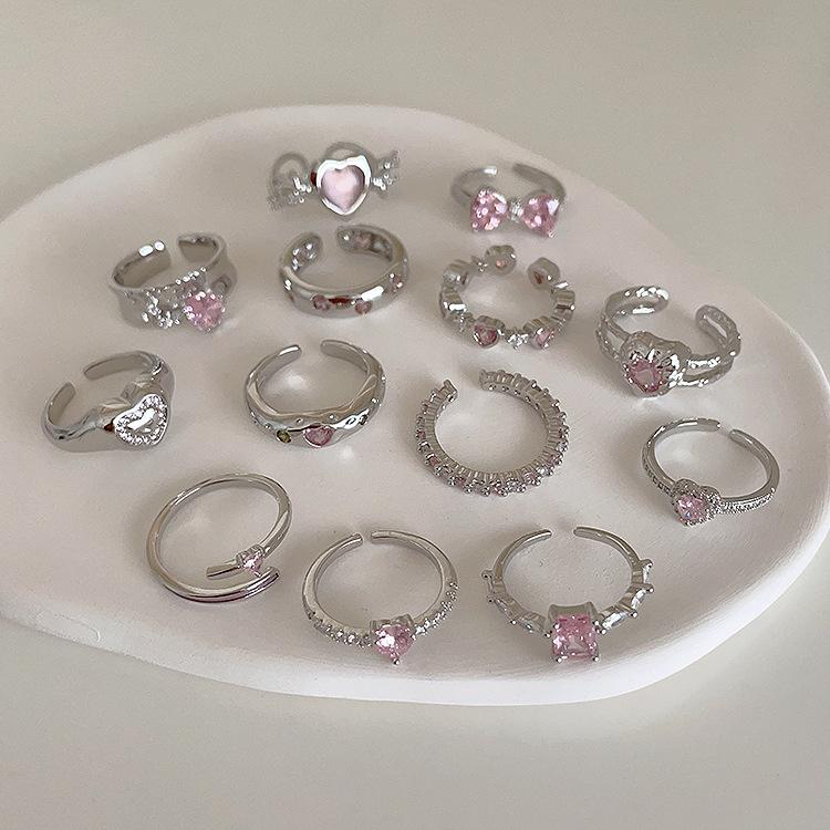 Sweet Pink Zircon Heart Open Ring for Women – Simple Korean Style