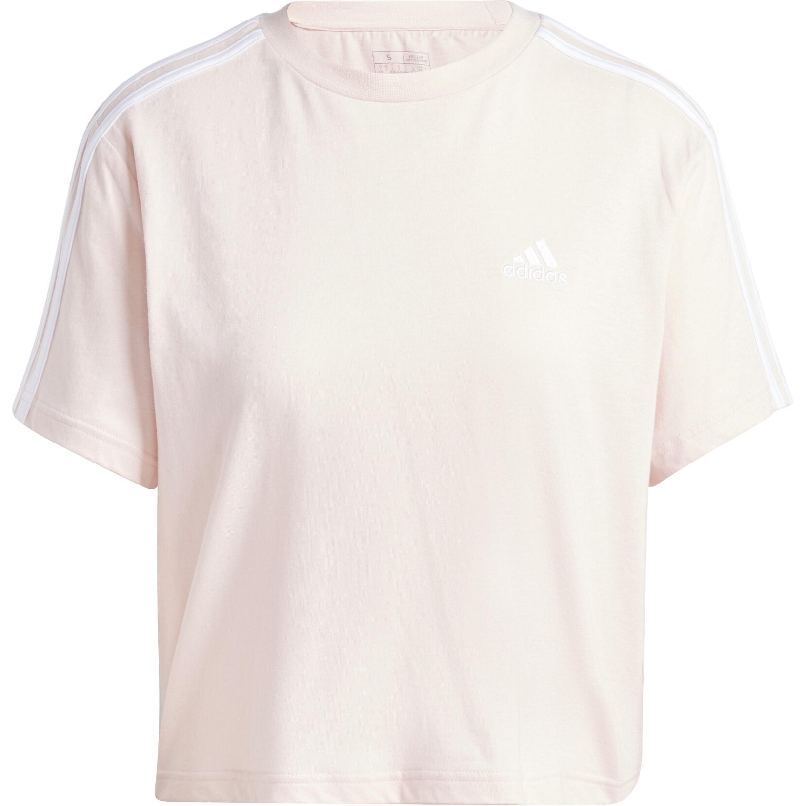 Adidas Striped Round Neck Short Sleeve T-Shirt Women Tops Pink IY4227 S