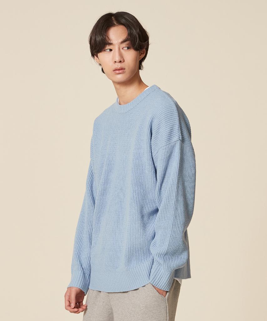 BLOND9 Crew Neck Rib Knit Sweater_Sky Blue