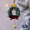 Christmas Crochet Wreath Hanging Decoration Xmas Tree Car Rearview Mirror Hanging Handmade Wreath Bell Ornament Holliday Party Pendant