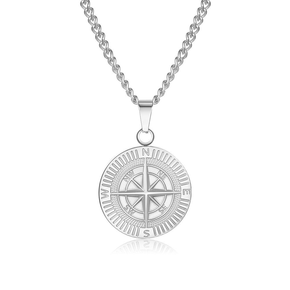 

Titanium Steel Compass Pendant Necklace With Geometric Design For Men And Hiphop Style серебряный