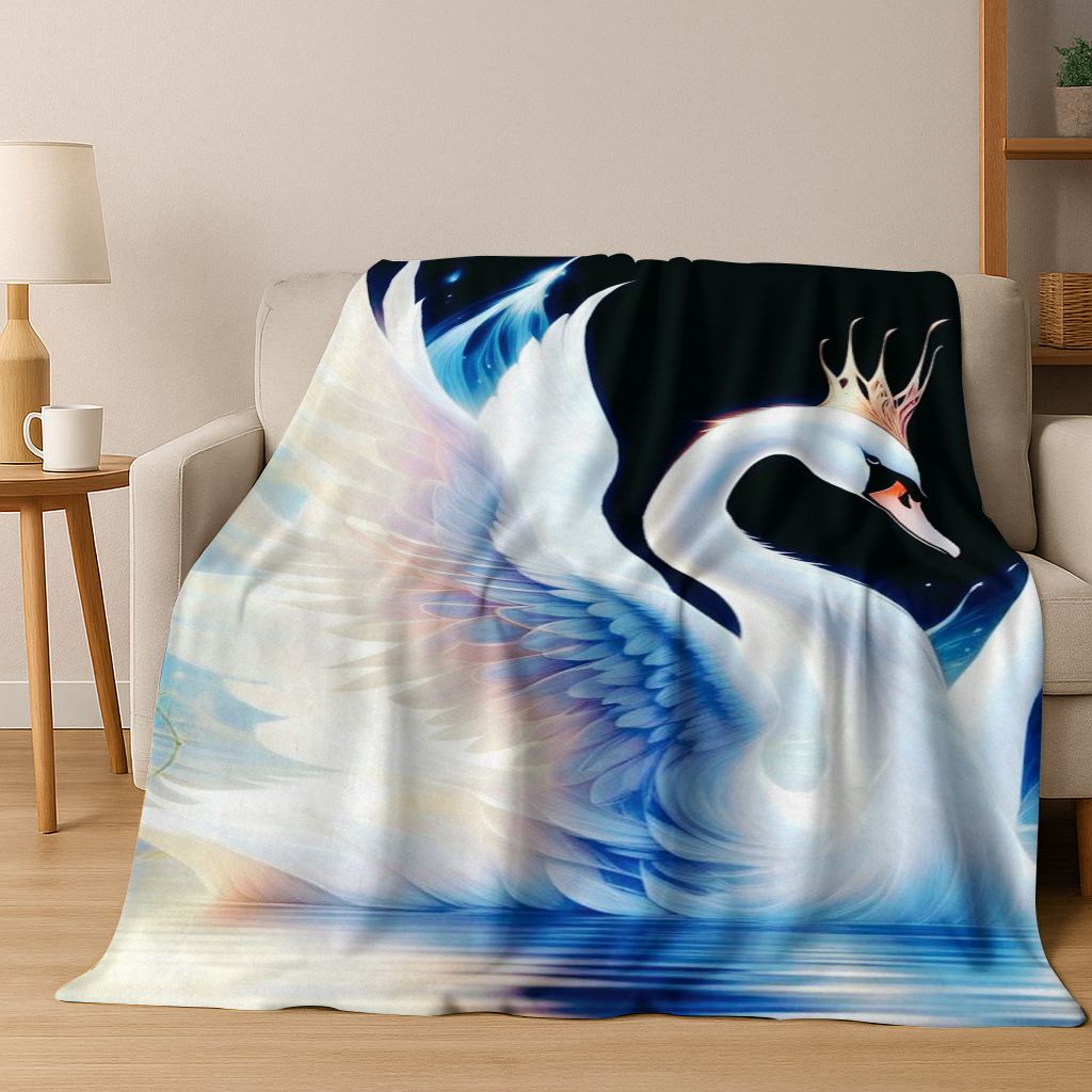 Dream Love Swan Art Cartoon Flannel Blanket,Cozy Soft Throw Blanket for Home Bedroom Bed Sofa Picnic Office Cover Gift Kids