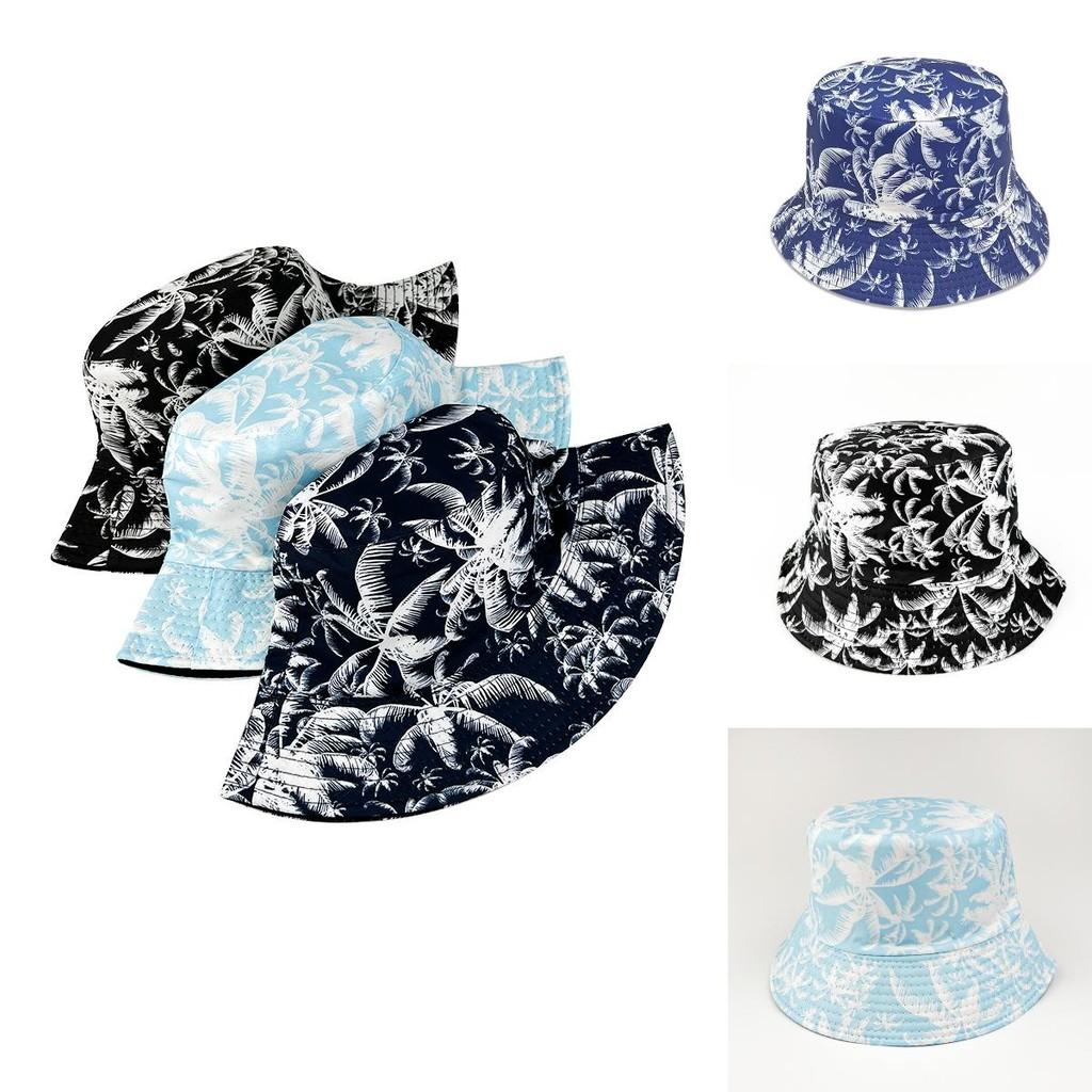 Coconut Tree Blackwhite Print Beach Hat Doublesided Fruit Sun Protect Summer