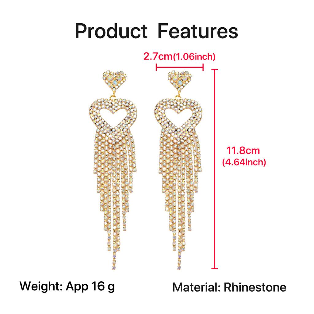 Long Tassel Rhinestone Earrings Dangle Jewelry Crystal Bridal Wedding Earrings Accessories for Women and Brides