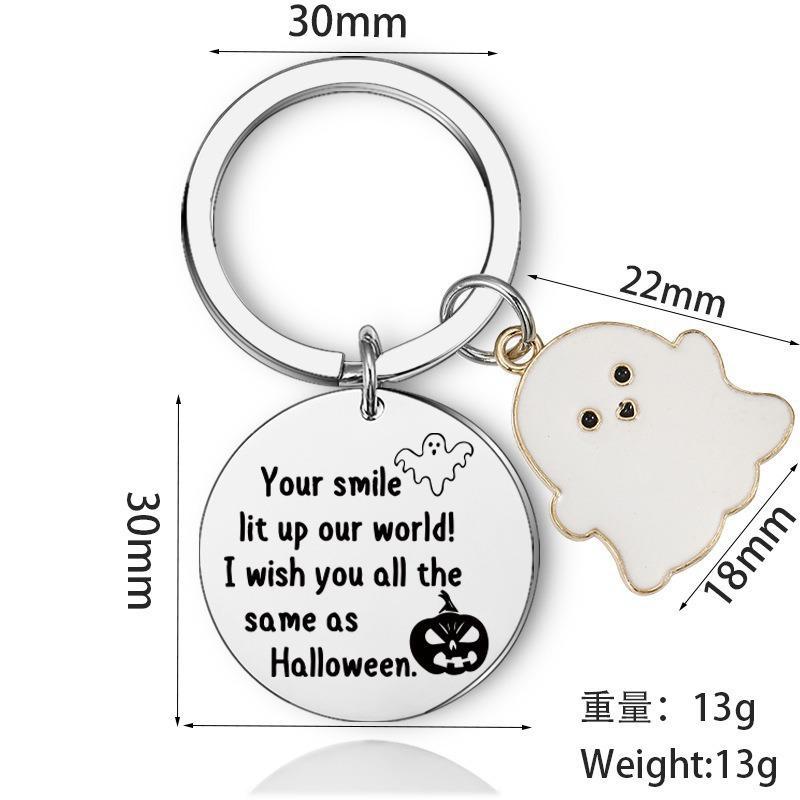 

Halloween Ghost Stainless Steel Keychain Pendant Gift Round Tag Laser in Stock American Style Stainless Steel Keychain for Backpack Bag Pendant 3*3CM