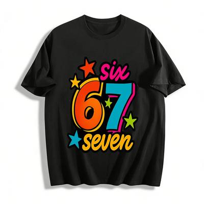 Retro Street Style Number 67 Graphic Casual Tee Pure Cotton T-shirt