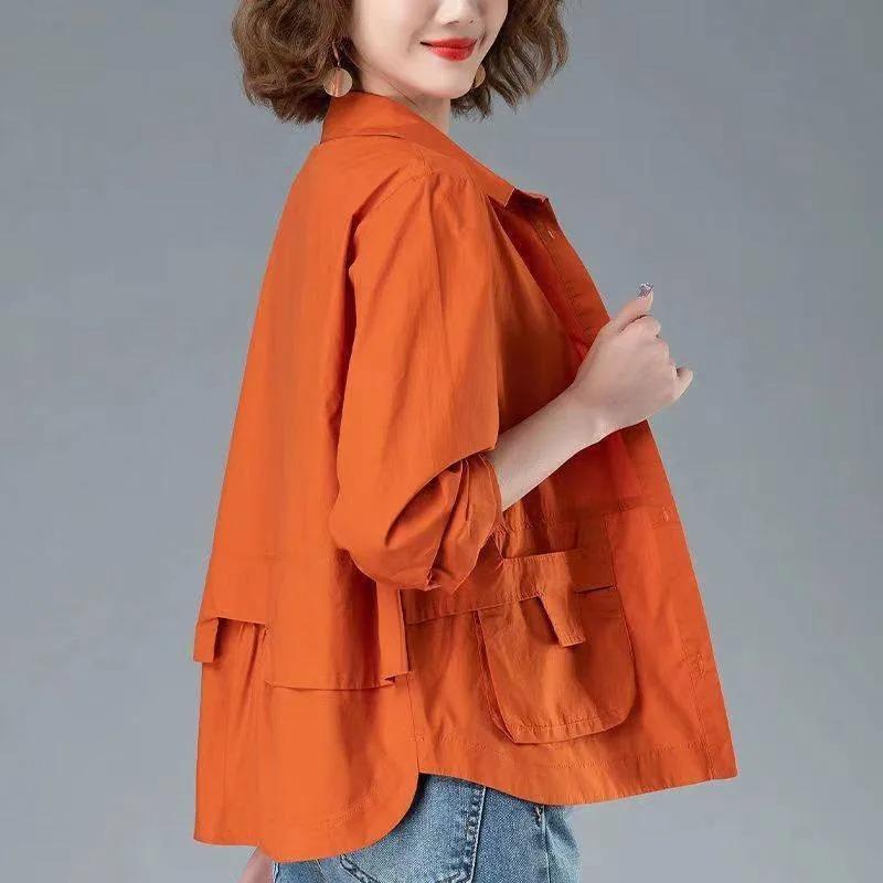 Fashion Single Breasted Solid Color Jackets Spring All Match Loose Casual Long Sleeve Pockets Coats Women's Clothing