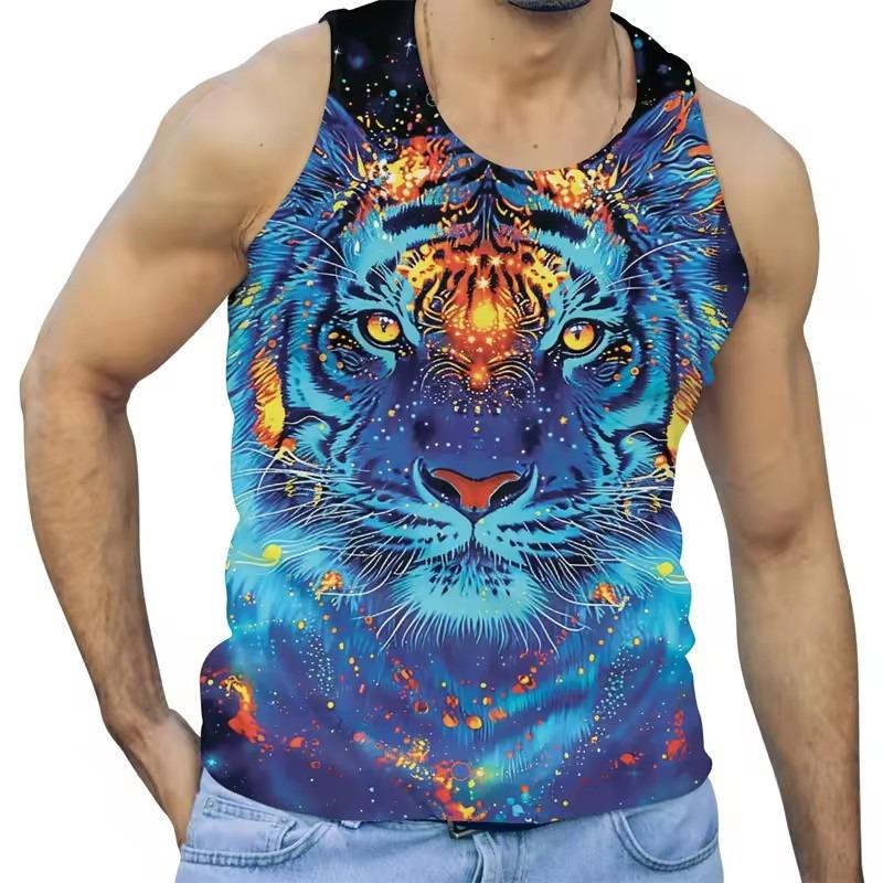 Men Fashion Summer Trend Tiger Graphic Tank Tops Sleeveless 3D Animals Printed Men Vest Cool Streetwear Oversized Tees Tops