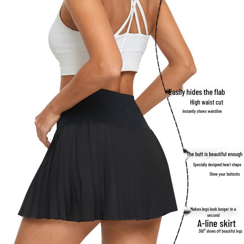 High-Waisted Pleated Sports Mini Skirt with Pockets - Women's Anti-Exposure Tennis Skirt