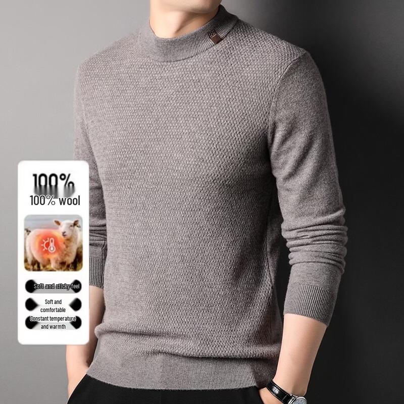 Hengyuanxiang 100% Wool Men's Mock Neck Knitted Sweater