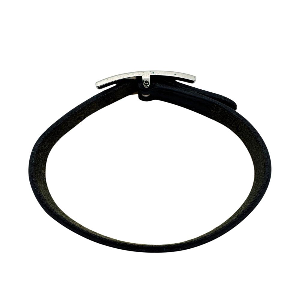 HERMES Bangle HMetal leather Bapi bracelet black leather Used