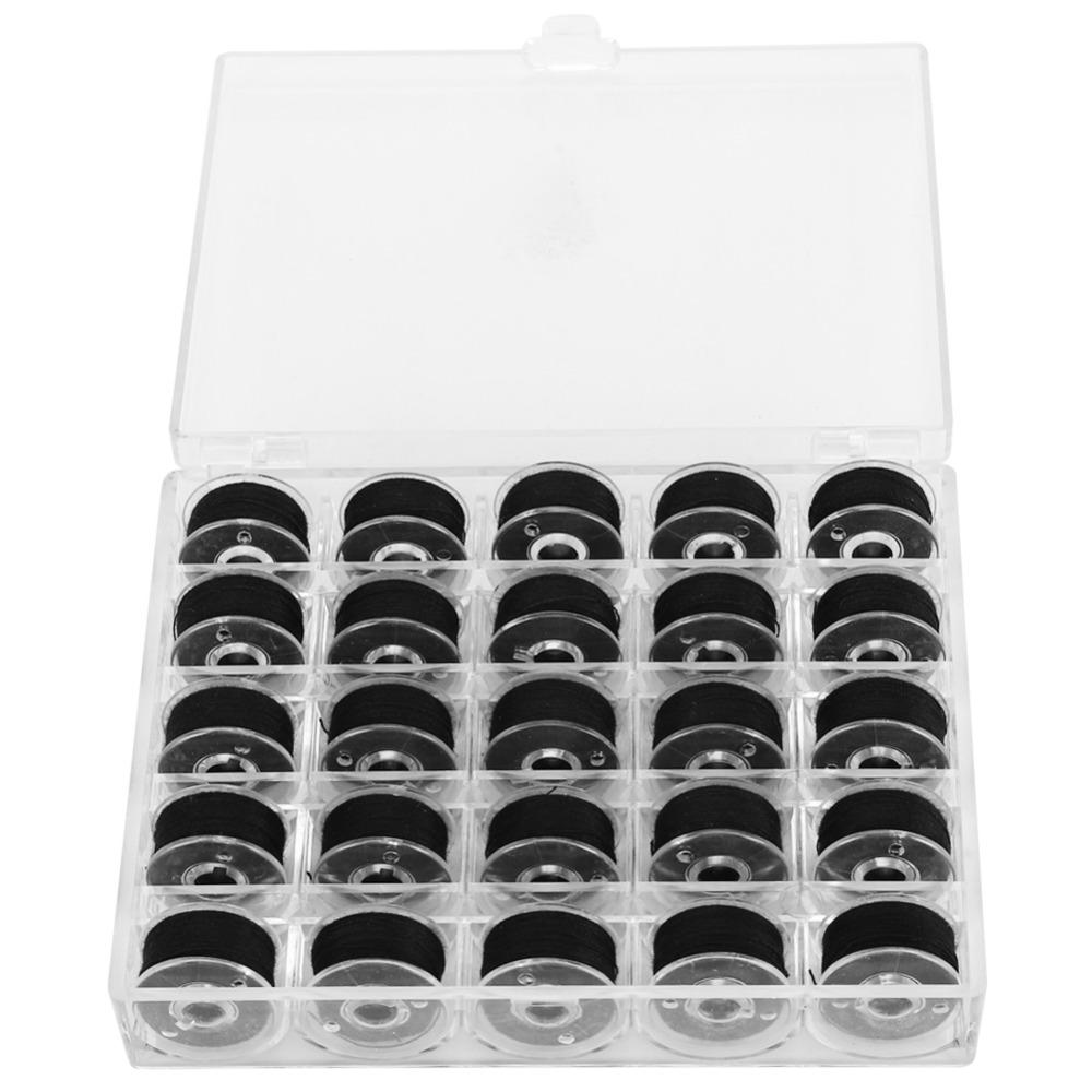 25Pcs Black Bobbin Set Plastic Side Industrial Grade Embroidery Thread Clear Storage High Speed PreWound Bobbins Home Embroidery