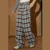 COOLHUT Women's Retro Plaid Drawstring Straight-Leg Pants