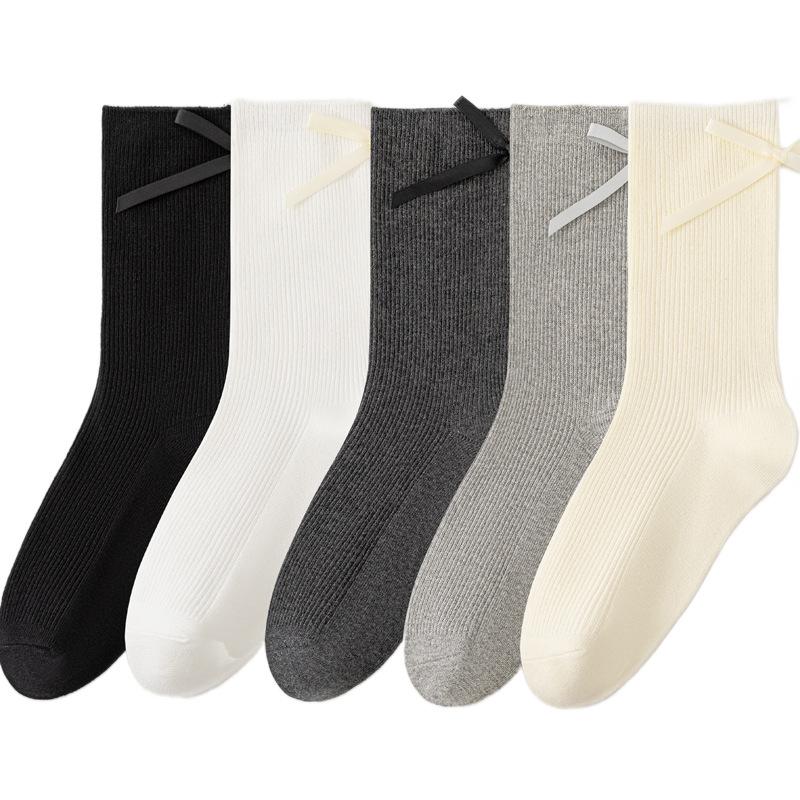 Ladies Spring and Autumn New Style Bow Thin Ballets In The Tube Cotton Socks